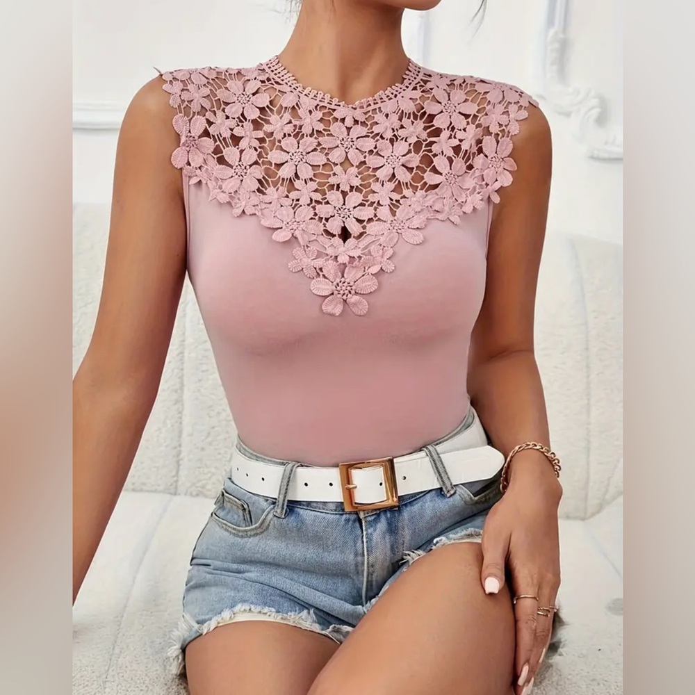 Elegant Guipure Lace Sleeveless Tank Top - Breathable